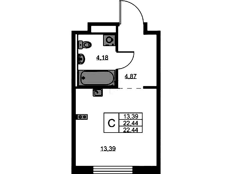 Квартира студия 22.44 м², 1/9 эт., ЖК «GloraX Новоселье»
